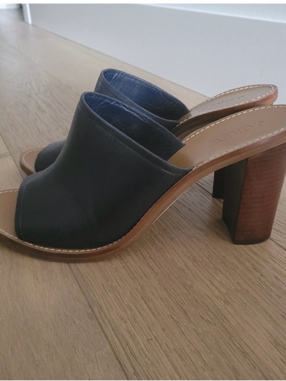 J. Crew Blue Leather Open-Back Block Heel Mules